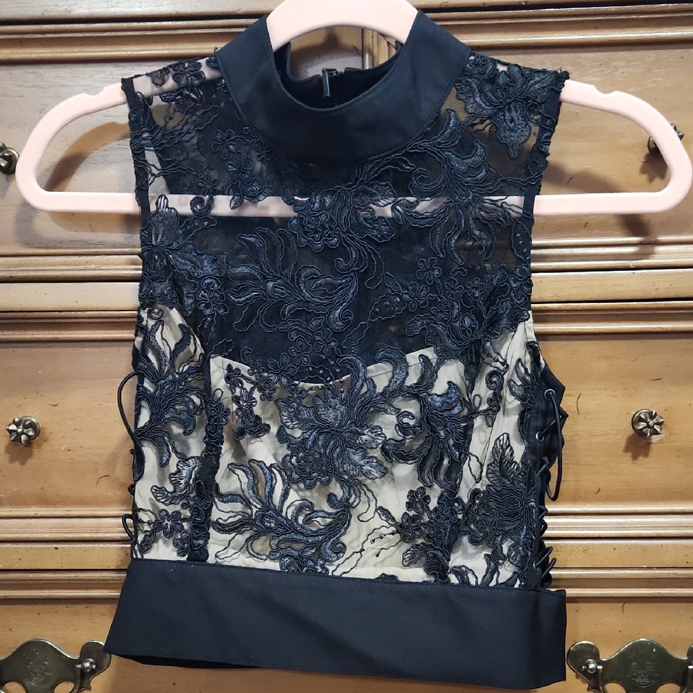 Nasty Gal Black Lace Embroidered High Neck Camisole